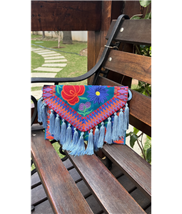 CLUTCH FLORENA AZUL TURQUESA COM FRANJAS