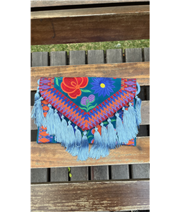 CLUTCH FLORENA AZUL TURQUESA COM FRANJAS