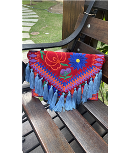 CLUTCH FLORENA VERMELHA COM FRANJAS AZUIS