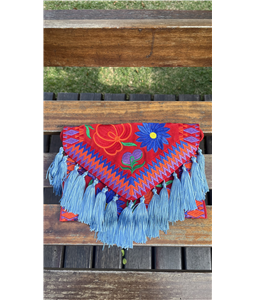 CLUTCH FLORENA VERMELHA COM FRANJAS AZUIS